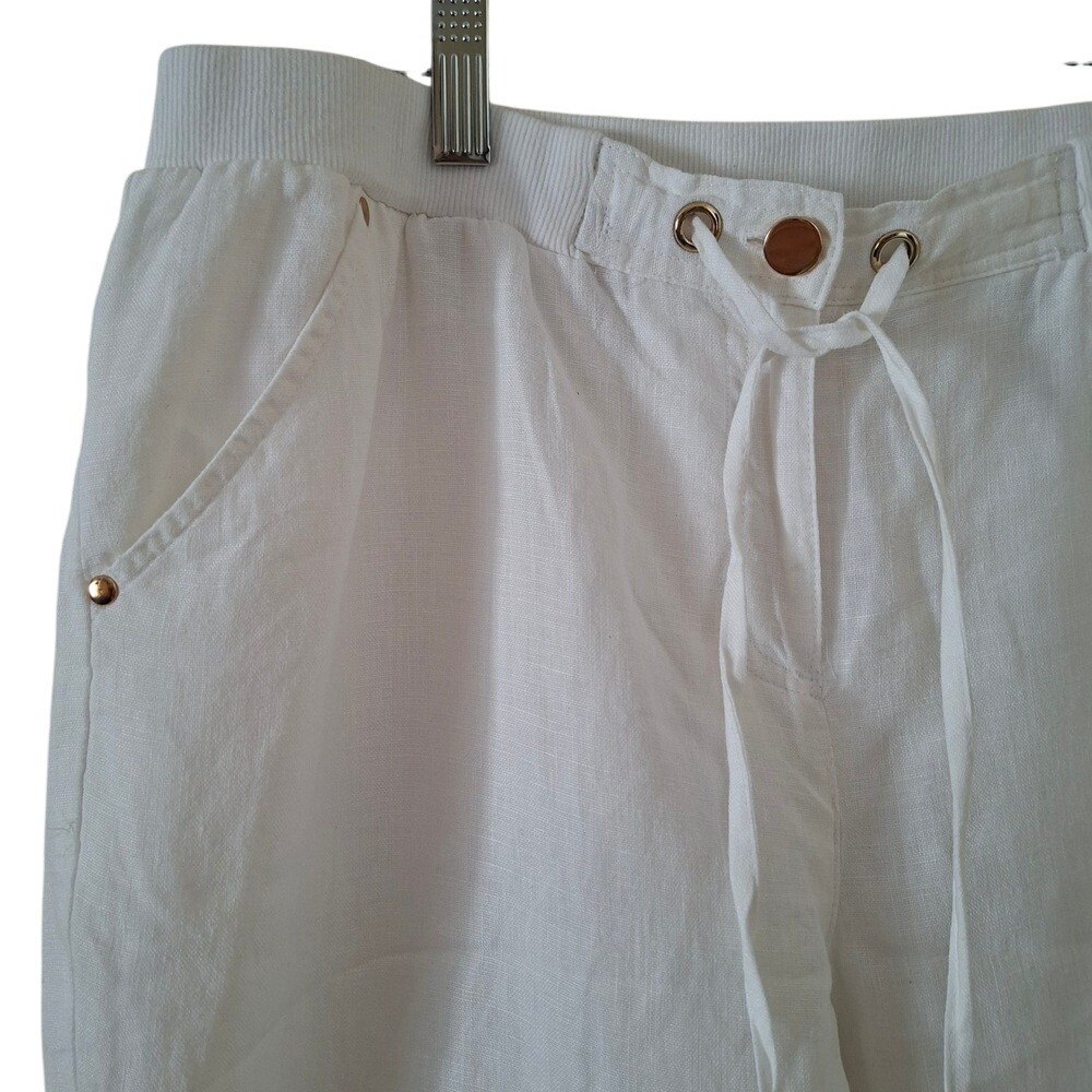 JM Collection Linen Pants sz 10  White Excellent womens M Petite Straight Leg